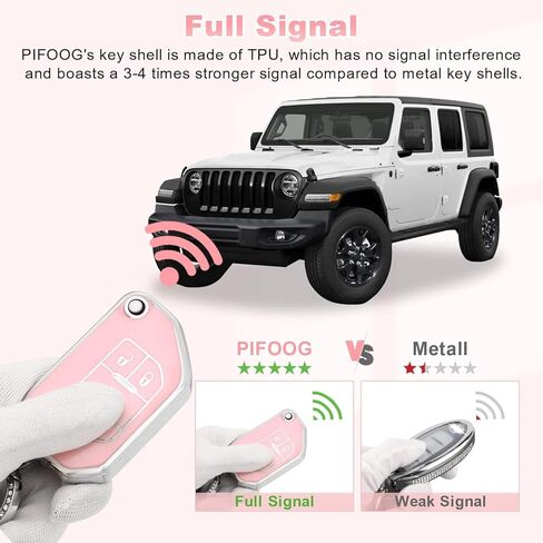 PIFOOG Key Fob Cover for Jeep Wrangler JL JLU 2024 2023 2022 2021 2020 2019 2018 Gladiator JT Accessories Pink 4 Button Car Keys Case Shell Bling Keychain Protector Girly Women TPU in Saudi Arabia