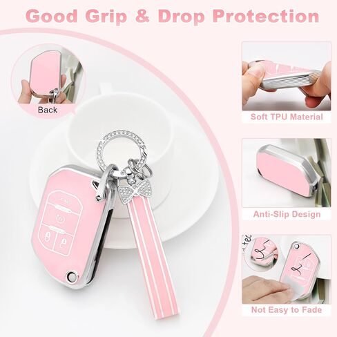 PIFOOG Key Fob Cover for Jeep Wrangler JL JLU 2024 2023 2022 2021 2020 2019 2018 Gladiator JT Accessories Pink 4 Button Car Keys Case Shell Bling Keychain Protector Girly Women TPU in Saudi Arabia