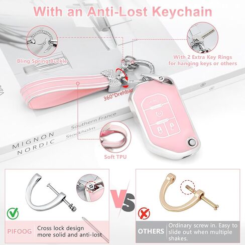 PIFOOG Key Fob Cover for Jeep Wrangler JL JLU 2024 2023 2022 2021 2020 2019 2018 Gladiator JT Accessories Pink 4 Button Car Keys Case Shell Bling Keychain Protector Girly Women TPU in Saudi Arabia