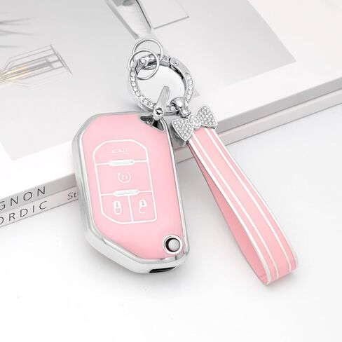 PIFOOG Key Fob Cover for Jeep Wrangler JL JLU 2024 2023 2022 2021 2020 2019 2018 Gladiator JT Accessories Pink 4 Button Car Keys Case Shell Bling Keychain Protector Girly Women TPU in Saudi Arabia