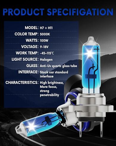 Compatible with Chevrolet Traverse 2013 2014 2015 2016 2017 2018 Halogen Headlight Bulb Combo - 185% Brighter 5000K White High/Low Beam, Plug and Play, 4-Pack in Kuwait