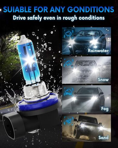 H11/H8/H9 Halogen Headlight/Fog Light 12V 100W White 5000K High/Low Beam Super Bright, 2 pack in Kuwait