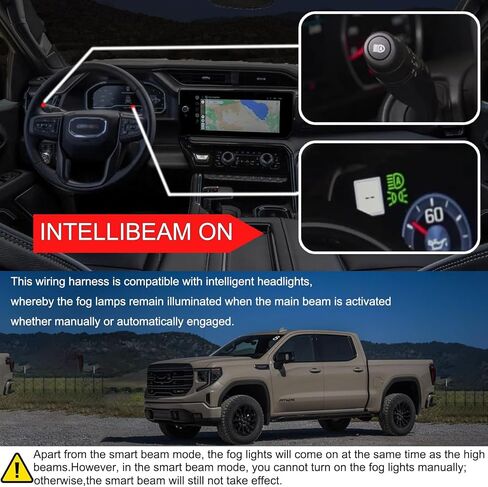 Mod Harness Auto Fog All Lights Compatible with GMC 2024-2026 Sierra Chevy Silverado 1500, 2024-2026 2500 3500 HD Fog Lights Always On When Intellibeam/High Beams/Auto Headlamps On in Saudi Arabia