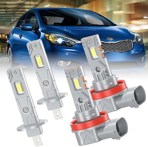 مصابيح LED الأمامية تناسب 2014-2016 Kia Forte، H1 High Beam & H11 مصابيح إضاءة منخفضة الشعاع، سطوع 300%، التوصيل والتشغيل، 6000K أبيض، 4 قطع in Kuwait