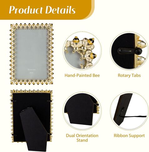 إطار صورة النحلة الذهبية للصور مقاس 4×6 - إطار صورة نحلة مزخرفة أنيقة - هدية مدروسة لذكرى زواجها أو ديكور المنزل المستوحى من الطبيعة in Kuwait