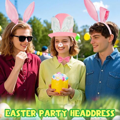 مجموعة زي أرنب عيد الفصح الوردي، قبعة رأس أرنب، قبعات حفلات، قبعة أرنب، قبعة أرنب عيد الفصح، إكسسوارات عيد الفصح، مجموعة من 8 قطع in Kuwait