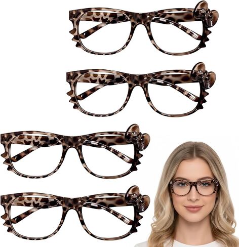 4-Pack Y2K Retro Fashion Eyewear for Anime Cosplay and Daily Styling,Cheetah Print Glasses,PC Material Accessories for Teen Girls and Young Women in Kuwait