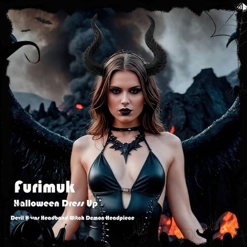 Furimuk Devil Horns Headband Witch Demon Headpiece Cosplay Horn Hair Hoops Gothic Halloween Dress Up in Saudi Arabia