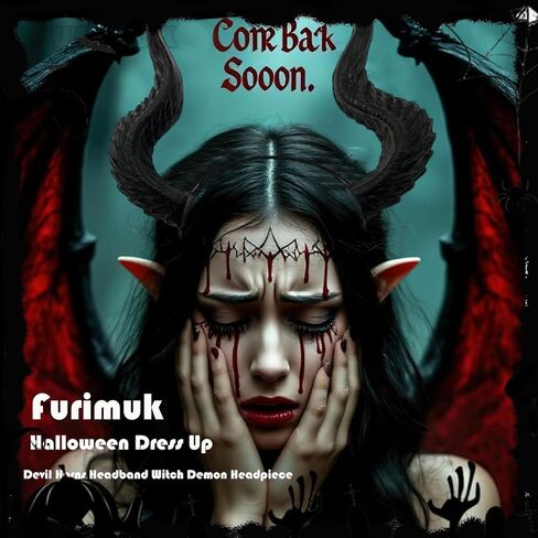 Furimuk Devil Horns Headband Witch Demon Headpiece Cosplay Horn Hair Hoops Gothic Halloween Dress Up in Saudi Arabia