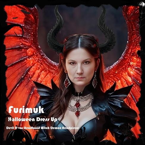 Furimuk Devil Horns Headband Witch Demon Headpiece Cosplay Horn Hair Hoops Gothic Halloween Dress Up in Saudi Arabia
