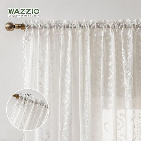 White Sheer Curtains 84 Inch - Boho Lace Floral Pattern Victorian Panels for Bedroom & Living Room, Light Filtering Privacy Rod Pocket, Elegant See-Through Window Drapes (2 Panels W52 xL84) in Kuwait