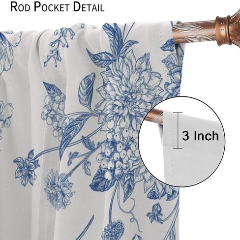 Blue Floral Bird Curtains, Boho Vintage Navy White Flowers Bird Chinoiserie Aesthetic Drapes for Kitchen Living Room Bedroom Office Window Treatment 2 Panel Sets, 42x45 Inch in Saudi Arabia