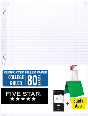 Five Star Loose Leaf Paper + Study App, Notebook Paper, College Ruled Filler Paper, Reinforced, Fights Ink Bleed, 8.5 x 11, 80 Sheets (170102) in Kuwait