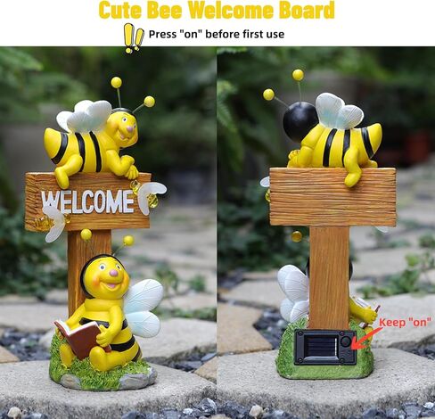 AVEKI Solar Garden Bee Statues Outdoor Decor Welcome Board Porch Decorations with Solar Light Waterproof Garden Decor for Yard Art Lawn Patio Balcony Women Garden Gifts for Mom Grandma in Saudi Arabia
