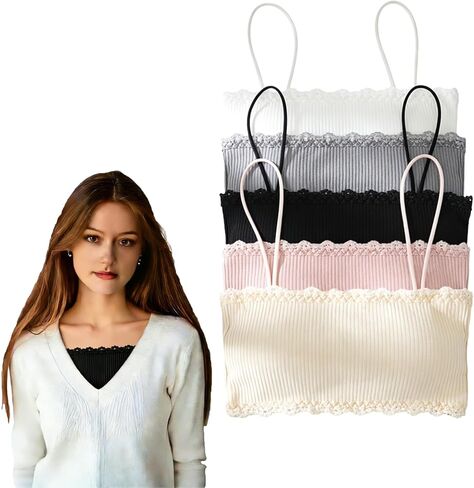 5Pcs Lace Cami Top Double Lined Sexy Tank Top Spaghetti Strap Bralettes Padded Soft No Underwire Bra Sleeveless Shirt in Kuwait