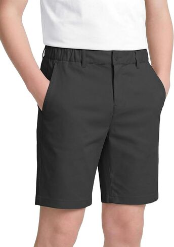 شورت جولف كاكي للأولاد قابل للتمدد - شورت لباس موحد للشباب للأطفال، شورت أمامي مسطح كاجوال من نسيج قطني طويل بجيب بسحاب in Kuwait