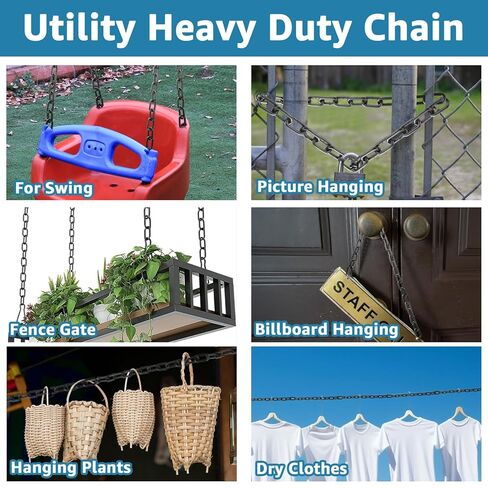 19.7 ft Long Black Chain Link 3/16" Heavy Duty Chain Bulk Decorative Chain for Hanging Hammock Chair Metal Porch Swing Chain Kit Carbon Steel Gate Chain for Outdoor Fence Boxing & Punching Bag in Kuwait