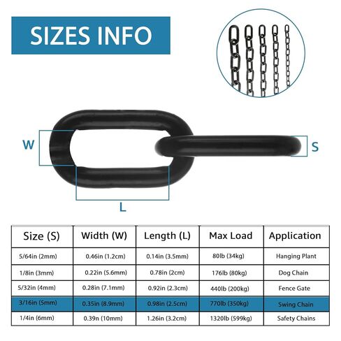 19.7 ft Long Black Chain Link 3/16" Heavy Duty Chain Bulk Decorative Chain for Hanging Hammock Chair Metal Porch Swing Chain Kit Carbon Steel Gate Chain for Outdoor Fence Boxing & Punching Bag in Kuwait