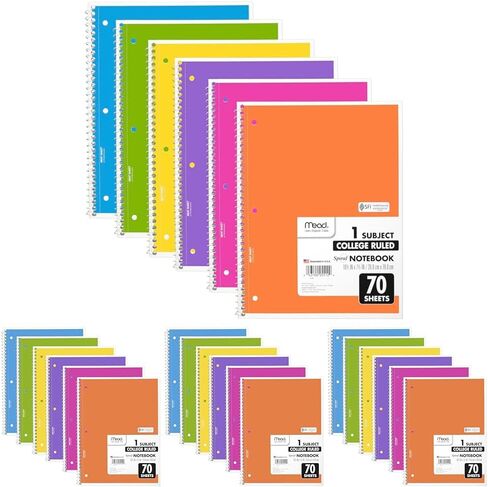 Mead Spiral Notebooks ، 6 Pack ، 1-Signject ، College Recoed Paper ، 8 "× 10-1/2" ، 70 ورقة ، ألوان زاهية متنوعة (830050-ECM) in Kuwait