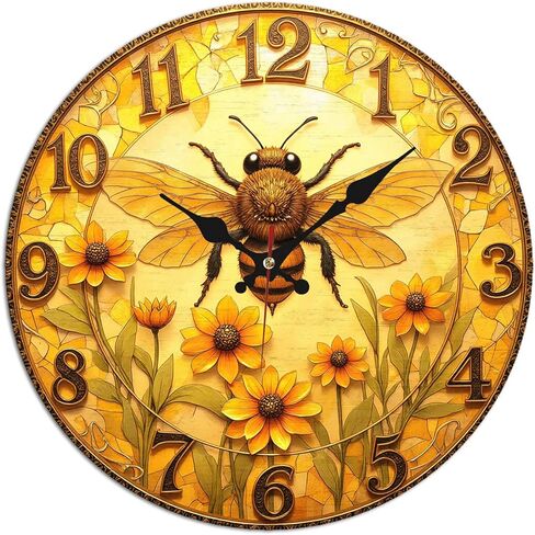 Honey Bee Sunflower Wall Clock - 10 Inch Silent Non-Ticking Decorative Clock for Living Room Kitchen Bedroom in Saudi Arabia