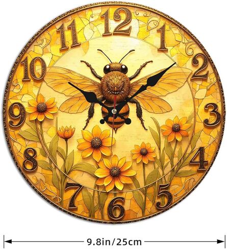 Honey Bee Sunflower Wall Clock - 10 Inch Silent Non-Ticking Decorative Clock for Living Room Kitchen Bedroom in Saudi Arabia
