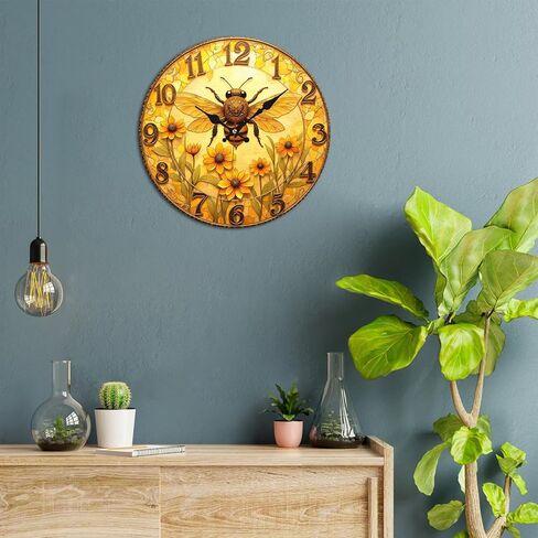 Honey Bee Sunflower Wall Clock - 10 Inch Silent Non-Ticking Decorative Clock for Living Room Kitchen Bedroom in Saudi Arabia