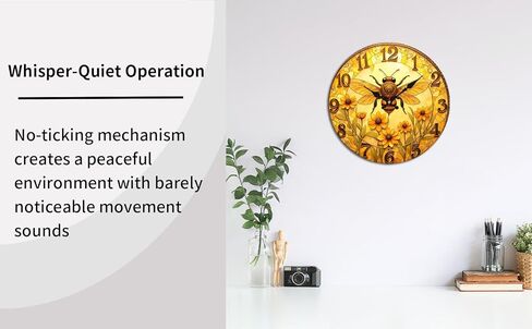 Honey Bee Sunflower Wall Clock - 10 Inch Silent Non-Ticking Decorative Clock for Living Room Kitchen Bedroom in Saudi Arabia