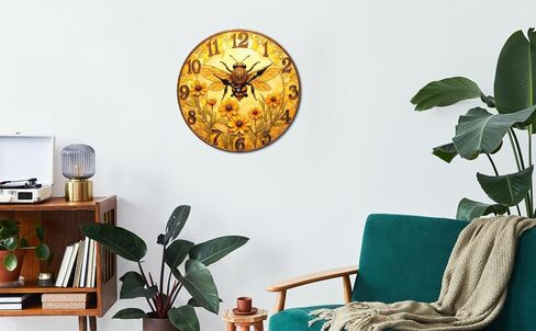 Honey Bee Sunflower Wall Clock - 10 Inch Silent Non-Ticking Decorative Clock for Living Room Kitchen Bedroom in Saudi Arabia