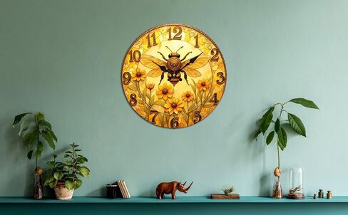 Honey Bee Sunflower Wall Clock - 10 Inch Silent Non-Ticking Decorative Clock for Living Room Kitchen Bedroom in Saudi Arabia