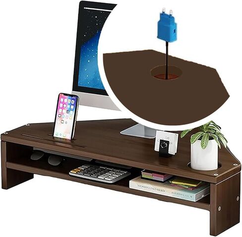 Corner Monitor Stand Desk Corner Monitor Riser Organizer with Cable Management, Triangle Desktop Universal Corner Stand for Computer, Workspace Screen Holder for Storage(Walnut) in Saudi Arabia
