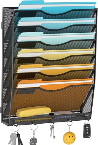 7 مقاطع مثبتة على الحائط منظم الملفات الجدار الجدار الحائط منظم الوثيقة العمودية لمكتب منزل ، أسود in Kuwait