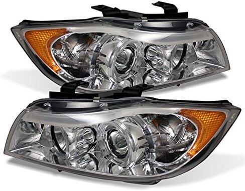AKKON - لسيارة BMW E90 3-Series 06-08 ذات 4 أبواب سيدان بإطار أسود من نوع الهالوجين [LED Halo] مصابيح أمامية لجهاز العرض بغطاء للعين الدائرية in Kuwait