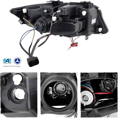 AKKON - لسيارة BMW E90 3-Series 06-08 ذات 4 أبواب سيدان بإطار أسود من نوع الهالوجين [LED Halo] مصابيح أمامية لجهاز العرض بغطاء للعين الدائرية in Kuwait