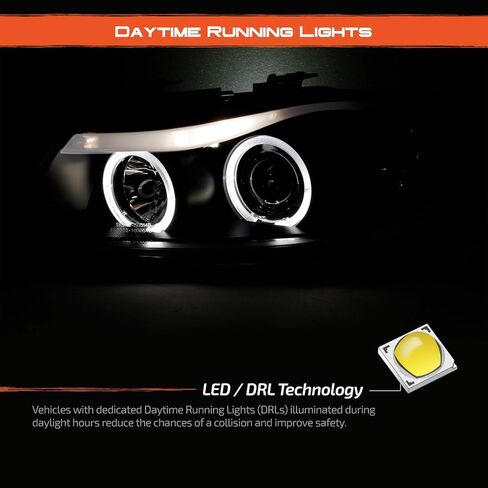 AKKON - لسيارة BMW E90 3-Series 06-08 ذات 4 أبواب سيدان بإطار أسود من نوع الهالوجين [LED Halo] مصابيح أمامية لجهاز العرض بغطاء للعين الدائرية in Kuwait