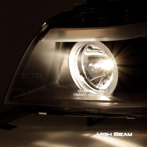 AKKON - لسيارة BMW E90 3-Series 06-08 ذات 4 أبواب سيدان بإطار أسود من نوع الهالوجين [LED Halo] مصابيح أمامية لجهاز العرض بغطاء للعين الدائرية in Kuwait