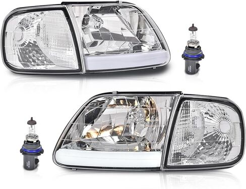 مصابيح أمامية G-PLUS LED DRL ومصابيح ركن السيارة متوافقة مع Ford Expedition 1997-2002، تناسب Ford F150 1998-2003 ممتص الصدمات الأمامي الأيسر والأيمن، عدسات شفافة، غطاء كروم عاكس شفاف in Saudi Arabia