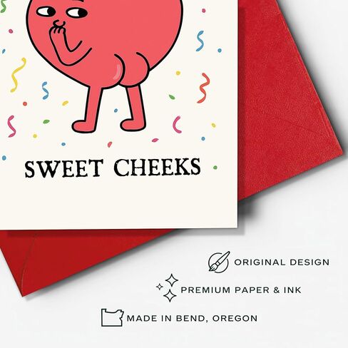 Happy Birthday Sweet Cheeks Card – Funny Greeting for Boyfriend, Girlfriend, Husband, Wife, Friend – Flirty, Cute, Romantic Birthday Message – 8x5.3 Inch (Sweet Cheeks) in Saudi Arabia