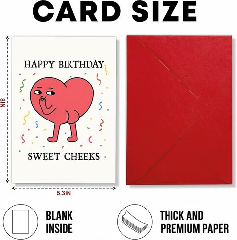 Happy Birthday Sweet Cheeks Card – Funny Greeting for Boyfriend, Girlfriend, Husband, Wife, Friend – Flirty, Cute, Romantic Birthday Message – 8x5.3 Inch (Sweet Cheeks) in Saudi Arabia