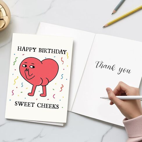 Happy Birthday Sweet Cheeks Card – Funny Greeting for Boyfriend, Girlfriend, Husband, Wife, Friend – Flirty, Cute, Romantic Birthday Message – 8x5.3 Inch (Sweet Cheeks) in Saudi Arabia