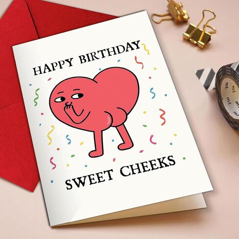 Happy Birthday Sweet Cheeks Card – Funny Greeting for Boyfriend, Girlfriend, Husband, Wife, Friend – Flirty, Cute, Romantic Birthday Message – 8x5.3 Inch (Sweet Cheeks) in Saudi Arabia
