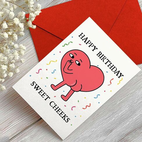 Happy Birthday Sweet Cheeks Card – Funny Greeting for Boyfriend, Girlfriend, Husband, Wife, Friend – Flirty, Cute, Romantic Birthday Message – 8x5.3 Inch (Sweet Cheeks) in Saudi Arabia