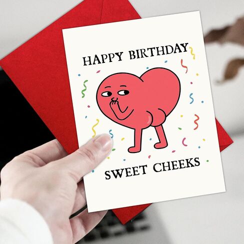 Happy Birthday Sweet Cheeks Card – Funny Greeting for Boyfriend, Girlfriend, Husband, Wife, Friend – Flirty, Cute, Romantic Birthday Message – 8x5.3 Inch (Sweet Cheeks) in Saudi Arabia
