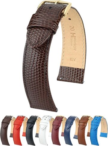 Hirsch Rainbow Lizard Embossed Leather Watch Strap - Calfskin Bonded Leather - 8mm, 10mm, 12mm, 13mm, 14mm, 15mm, 16mm, 17mm, 18mm, 19mm, 20mm, 22mm - Length - Attachment Width / Buckle Width - Quick Release Watch Band in Kuwait