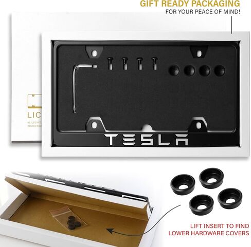 TESLA License Plate Frame – Stealth Black Powder Coat UV Resistant Rust-Proof Steel Plate Holder - 1pc – Compatible Model S 3 X Y & CyberTruck (3D SILVER ALLOY RAISED LETTER with MOUNTING HARDWARE) in Saudi Arabia