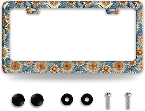 إطار لوحة ترخيص بألوان مائية وزهور بوهو زهور إطارات لوحة ترخيص من الفولاذ المقاوم للصدأ ملون ملحقات تلقائية قوس لوحة ترخيص من الفولاذ المقاوم للصدأ للنساء والرجال 6.3 × 12.3 بوصة in Kuwait