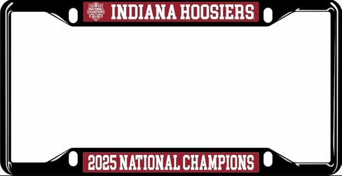 Indiana 2025 National Championship Tag Frame, National Championship Logo on a Black License Plate Frame in Saudi Arabia