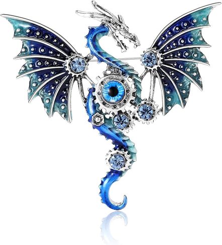 خمر الشرير الميكانيكية الطائر التنين بروش للنساء المينا الطائر التنين بروش الاستبداد التنين الطائر بروش شخصية للرجال والنساء الملابس قبعة حقيبة الملحقات (الأزرق) in Kuwait