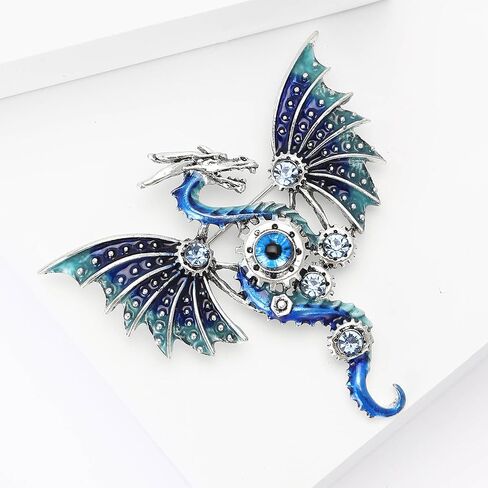 خمر الشرير الميكانيكية الطائر التنين بروش للنساء المينا الطائر التنين بروش الاستبداد التنين الطائر بروش شخصية للرجال والنساء الملابس قبعة حقيبة الملحقات (الأزرق) in Kuwait