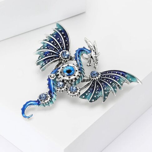 خمر الشرير الميكانيكية الطائر التنين بروش للنساء المينا الطائر التنين بروش الاستبداد التنين الطائر بروش شخصية للرجال والنساء الملابس قبعة حقيبة الملحقات (الأزرق) in Kuwait