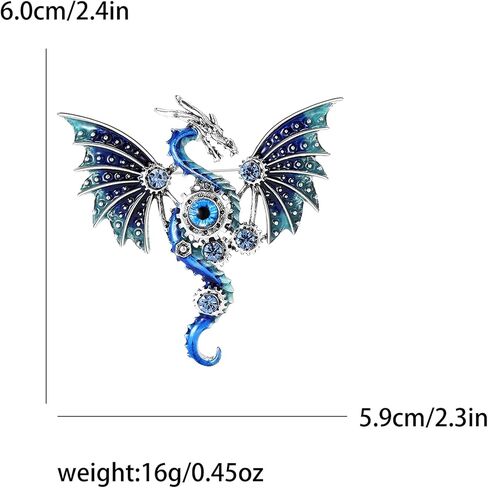 خمر الشرير الميكانيكية الطائر التنين بروش للنساء المينا الطائر التنين بروش الاستبداد التنين الطائر بروش شخصية للرجال والنساء الملابس قبعة حقيبة الملحقات (الأزرق) in Kuwait